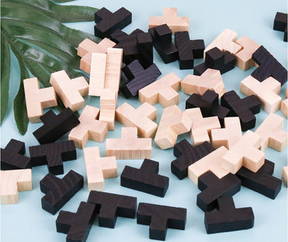 Wooden Brain Teaser Puzzles Cube Stocking Stuffers Wooden Puzzles T-shaped Jigsaw Logic Puzzle Educational Games Toy for Kids and Adults by AHYUAN (Black and Natural) - color: Black and Natural