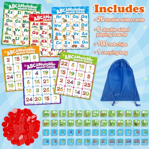 Quilinz Alphabet Bingo Game,Letter/Number/Sight Word Bingo Game for Kids,ABC and 123 Bingo Board Games for Kids 4-6,Alphabet Learning Toys for Kindergarten,Matching Game,Perfection Game for Kids - style: Alphabet Bingo
