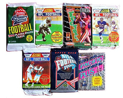 100 Vintage Football Cards in Old Sealed Wax Packs - Perfect for New Collectors