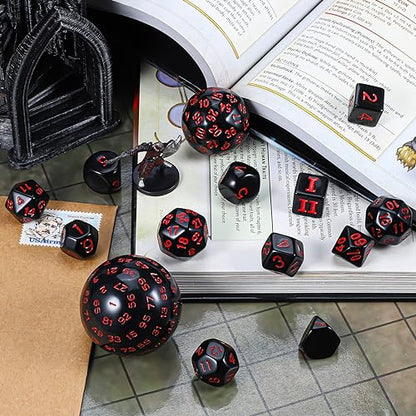 CiaraQ DND Polyhedral Dice Set (15pcs) D4-D100 Game Dice with Dice Bag | Acrylic Role Playing Dice for Dungeons and Dragons MTG Table Games (Black & Red) - color: Black & Red