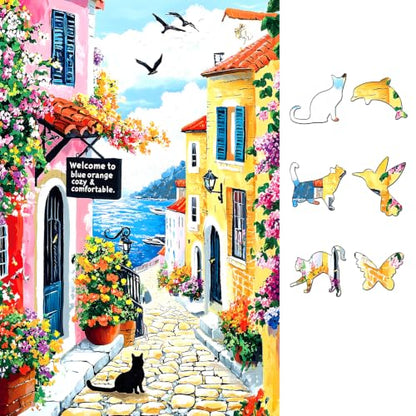 500 Piece Jigsaw Puzzle for Adults Mediterranean Coastal Village Seaside View Puzzles for Adults Colorful Beach Vacation Summer Coastal Town Relaxing Family Activity & Gift 23x 15 Inches - color: Seaside View