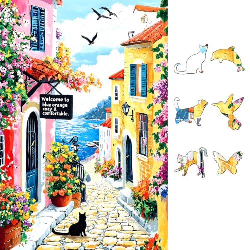 500 Piece Jigsaw Puzzle for Adults Mediterranean Coastal Village Seaside View Puzzles for Adults Colorful Beach Vacation Summer Coastal Town Relaxing Family Activity & Gift 23x 15 Inches - color: Seaside View