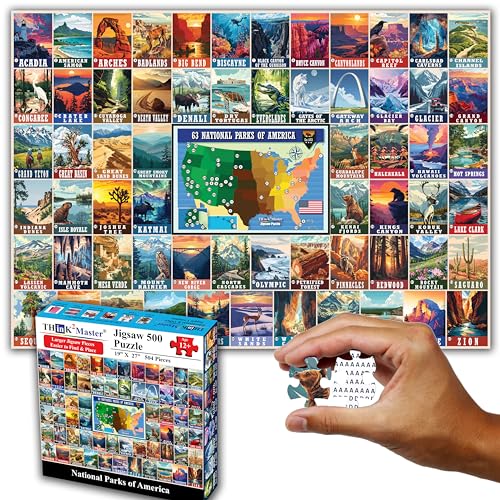 Think2Master Colorful Vintage USA National Parks 500 Pieces Very Large Pieces Jigsaw Puzzle for 13+, Adults & seiors. Great Gift for People Interested in Traveling. Size: 26.8” X 18.9” - style: National Parks