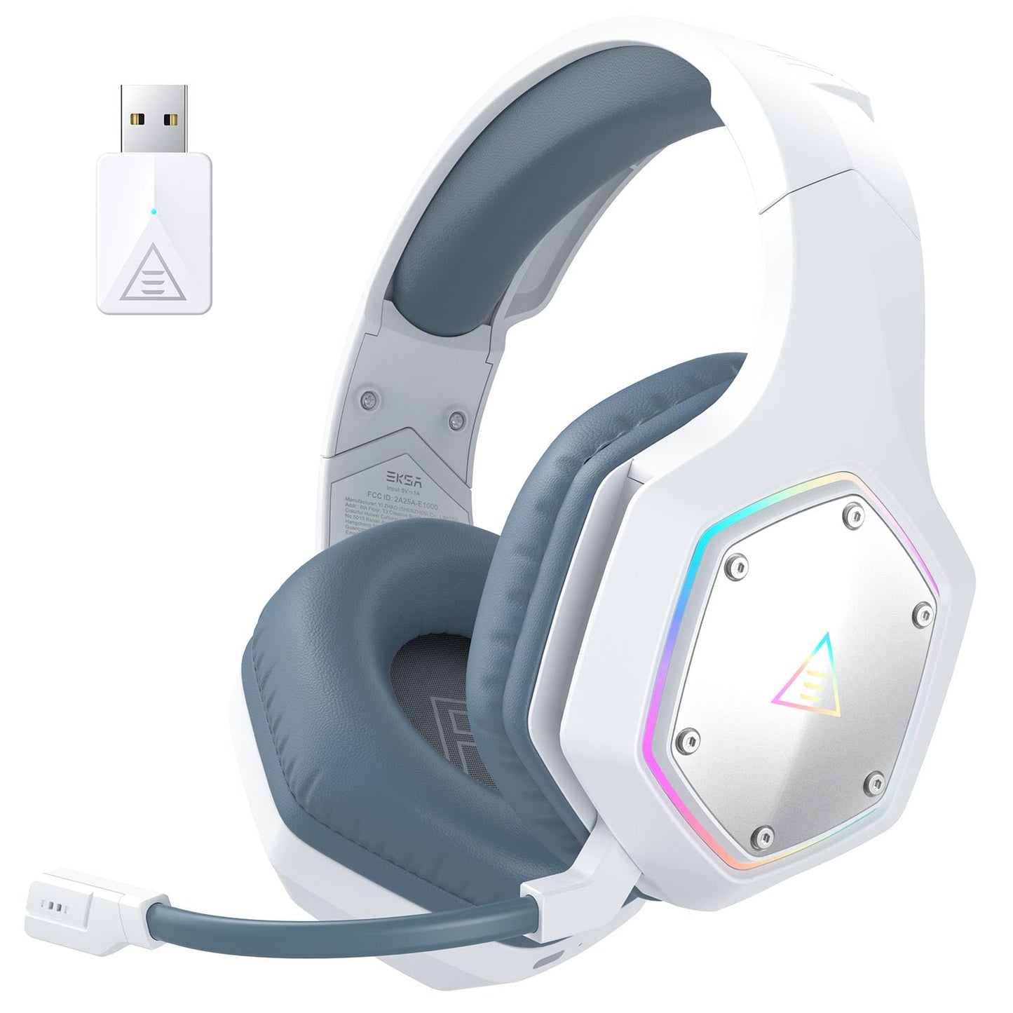 EKSA E1000WT Wireless Gaming Headset,2.4GHz USB Gaming Headphones with Microphone for PC, PS5, PS4, Nintendo Switch, 7.1 Surround Sound Headset, RGB Light, Ergonomic Design for Birthday Gift