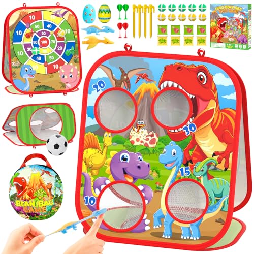 Dino Bean Bag Toss Game Toy for Kids, 6-1 Cornhole Board Outdoor Toys for Toddlers, Easter Gifts for Kids, Backyard Beach Lawn Party Toss Game Toy for 3 4 5 6 7 8 Year Old Boys Girls Birthday Gifts - color: Red&Dinosaur