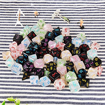 Polyhedral Dice Set, 70 Pcs DND Dice with 10 Pouche | for Dungeons and Dragons DND RPG MTG Table Gams D4 D6 D8 D10 D%D12 D20 - color: 10sets-70pcs