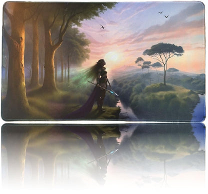 Foxtrot Designs TCG Playmat. Fantasy Elf Warrior, 24in x 14in, Premium Stitched Edges, Non-Slip Base for MTG and Other Trading Card Games. MTG Playmat. Design (Sylva) - color: Sylva