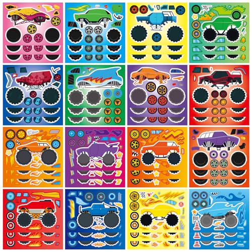48 Sheets Create Monster Truck of Dreams Stickers, Make Your Own Stickers for Boys and Girls, Travel Sticker Books, Party Favors, Birthday, Home, School and Activities Gifts for Kids Ages 3+ - style: Monster Car
