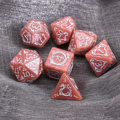 DND Dice Set - 7 Polyhedral Role Playing Dice with Gold Dragon Design, Acrylic D&D Dice Perfect for Dungeons and Dragons, Pathfinder, Warhammer, RPG Games (Pinkish Brown) - color: Tangerine Pink