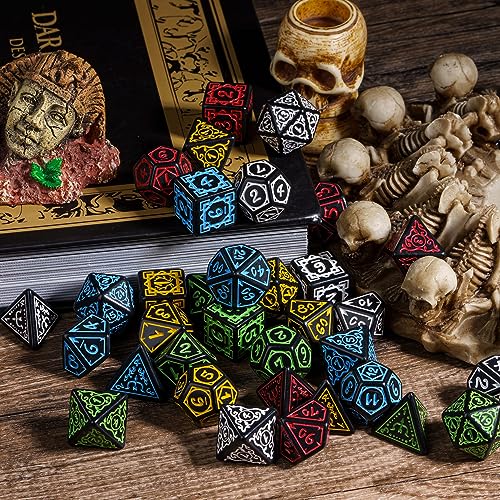 5 Sets DND Dice Druid Polyhedral Dice Set (35pcs) with 1 Large Leather Bag, D&D Die Set for RPG Table Games (5Sets/35Pcs Druid Die) - color: 5sets/35pcs Druid Dice