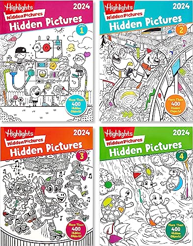 Highlights for Children Hidden Pictures 2024 Activity Books for Kids Ages 6 and Up, 4-Book Set of Travel-Friendly Screen Free Seek and Find Fun, Books Double as Coloring Books