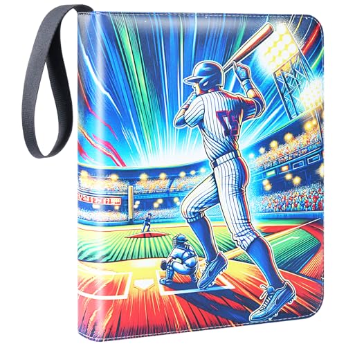 900 Pockets Trading Baseball Card Binder with Sleeves, 50 Removable Pages, 3 Ring Zipper Binder Collectable Card Book Album with Strap, Leather Sport Games Cards Folder, Card Collector Gifts - color: Baseball