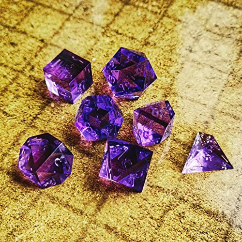 Bescon Crystal Clear (Unpainted) Sharp Edge DND Dice Set of 7, Razor Edged Polyhedral D&D Dice Set for Dungeons and Dragons Role Playing Games, Lavandar Color - color: Lavandar
