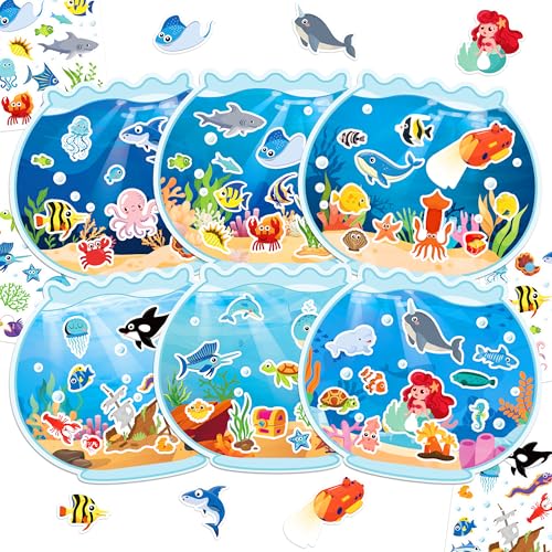 24 Sheets Ocean Stickers with Under The Sea Scenes, Make Your Own Sea Life Animal Fish Stickers, Ocean Summer Crafts Activities for Kids - style: Ocean 24 Sheets