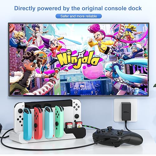 Controller Charging Dock Compatible With Nintendo Switch & OLED Model Joycons - Charges up to 6 Joycons With Game Card Storage Stand - color: Black＆White
