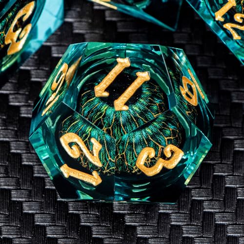 ARUOHHA DND Resin Dice Dragon Eye Dice Liquid Core Red Sharp Edged Dice Set with Gift Box, Polyhedral D and D Dice Set Role Playing Game D20 D12 D10 D8 D6 D4 - color: Yy06-blue