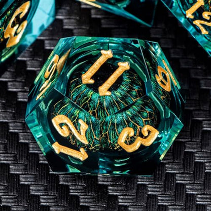 ARUOHHA DND Resin Dice Dragon Eye Dice Liquid Core Red Sharp Edged Dice Set with Gift Box, Polyhedral D and D Dice Set Role Playing Game D20 D12 D10 D8 D6 D4 - color: Yy06-blue