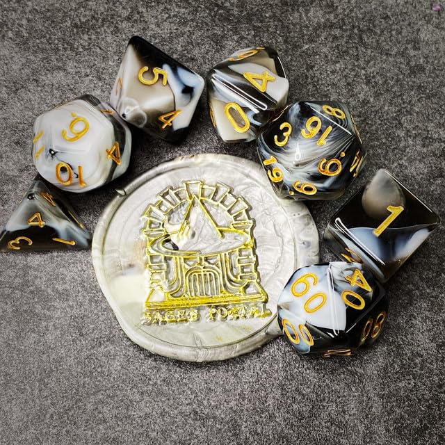 Sage’s Portal Stones DND Dice Set Acrylic Opaque 7-PC Polyhedral DND Dice Set for Dungeons and Dragons D&D Sage’s Cantrips RPG Tabletop TTRPG (White/Mica) - color: White/Mica