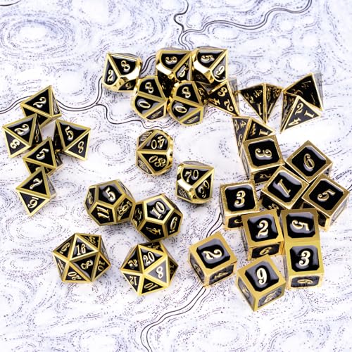 Extended Metal Dice RPG Set | 31 Piece Polyhedral Dice for DND5E Tabletop Role Playing Adventure Games (Black Gold) - color: Black Gold