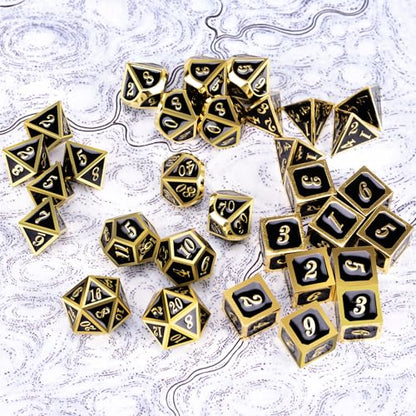 Extended Metal Dice RPG Set | 31 Piece Polyhedral Dice for DND5E Tabletop Role Playing Adventure Games (Black Gold) - color: Black Gold