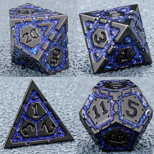 DND Metal Dice Set, Polyhedral Dice Set for RPG D&D Dice with Cracks Dungeons and Dragons Dice Set for RPG TTRPG D&D Die with Gift Case(Black Nickel Purple) - color: Black Nickel Purple