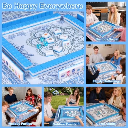 166 American Mahjong Tile Set, 1.2" Mini Blue 3D Engraved Melamine Mahjong Tiles with Storage Bag & Dice, Travel Game for Adults, Friend & Family Game Night, Gifts for Mah-jongg Lovers - color: Blue