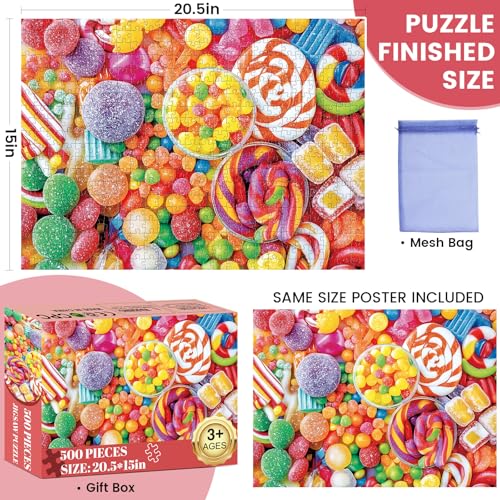 500 Piece Jigsaw Puzzle for Adults-Candy Puzzles, Colorful Candy Adult Puzzle 500 Pieces, Challenging Puzzle for Adults 500 Pieces, House Party Games, Best Gift for Mom, Dad, Family and Friends - style: Candy
