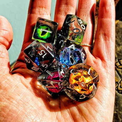 Sage's Portal Animal Familiars Resin DND Dice Set Polyhedral Dice Set for Dungeons and Dragons RPG Pathfinder Tabletop TTRPG (Bottled Rainbow Dragon Eyes) - color: Bottled Rainbow Dragon Eyes