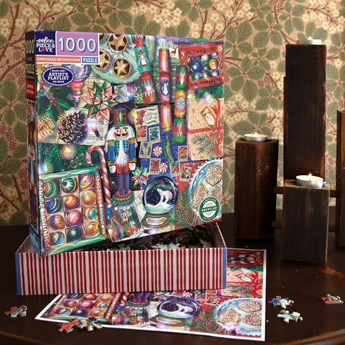eeBoo 1000 Piece Puzzle - Christmas Decorations Jigsaw Puzzle for Adults, Square 23" x 23" Made with Recycled Board & Vegetable-Based Ink - style: Christmas Decorations
