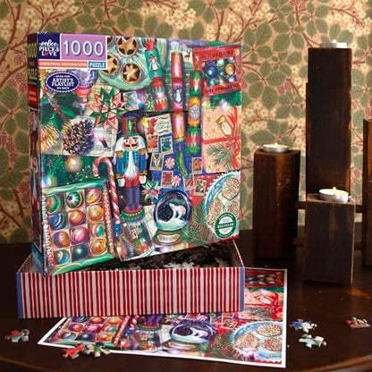 eeBoo 1000 Piece Puzzle - Christmas Decorations Jigsaw Puzzle for Adults, Square 23" x 23" Made with Recycled Board & Vegetable-Based Ink - style: Christmas Decorations