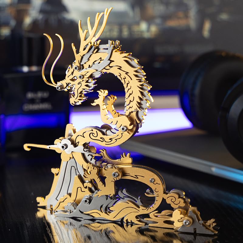 Chinese Dragon 3D Metal Puzzle, Golden, 92 Pieces | DIY Toy, Handmade puzzle,Model Kits, Building Blocks ,Assembly Gift for Adult - color: Chinese Dragon Golden
