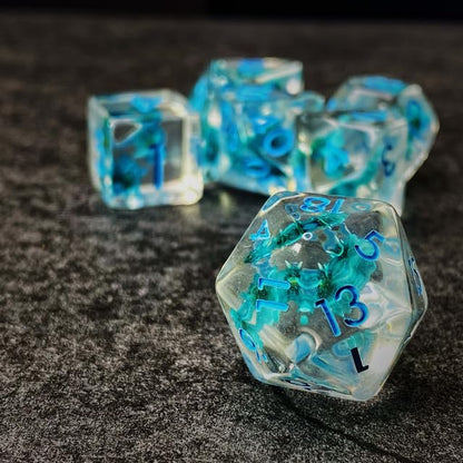 Sage’s Portal Cantrips DND Dice Set - Round Edge Resin 7-PC Polyhedral DND Dice Set for Dungeons and Dragons D&D RPG Tabletop TTRPG (Blue Flowers) - color: Blue Flowers