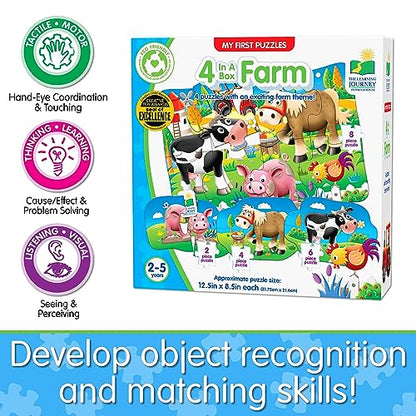 The Learning Journey: My First Puzzle Sets 4-In-A-Box Farm – Farm-Themed Puzzle Sets - Educational Toddler Toys & Activities for Children Ages 2-5 - style: Farm