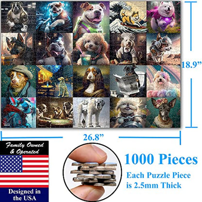 Think2Master Funny Dogs 1000 Pieces Jigsaw Puzzle Featuring heartwarming Puppies and Dogs. Fun for Teens, Seniors & Families. Great Gift for Ages 13+ Size: 26.8” x 18.9 - style: Funny Dogs
