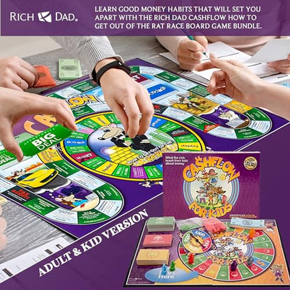 Rich Dad Cashflow How to Get Out of The Rat Race Board Game Set, Adult & Kid Version - Fun and Educational Financial Literacy Learning Games for Boys, Girls, and Family - style: Adult & Kid Version