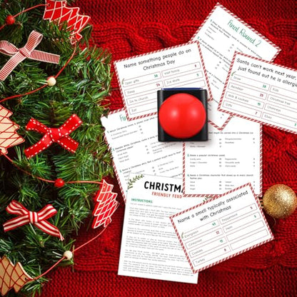 Syhood Christmas Friendly Feud Card Game with 2 Answer Buzzers, Fun Xmas Family Trivia Quiz Party Game Night Activities for Adults, Office, Large Group and Team Building - style: Christmas