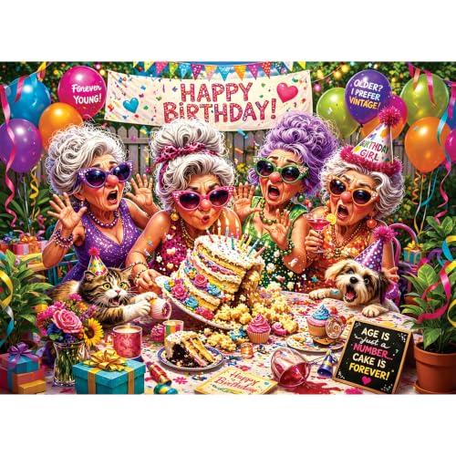 500 Piece Puzzles for Adults, Funny Grandma Birthday Party Jigsaw Puzzles 500 Pieces, Humor Fallen Cake Puzzles for Teens Seniors, Dog Cat Animal Jigsaw Puzzle Holiday Birthday Gift for Women