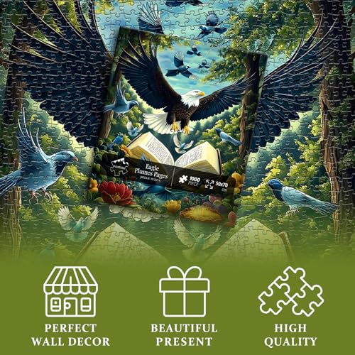 Eagle Puzzles for Adults 1000 Pieces, Fantasy Book Nature Forest Plant Puzzle, Animal Bird Bald Eagle Flower Challenge Jigsaw Puzzle - style: Book Eagle Puzzles