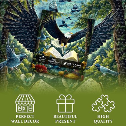 Eagle Puzzles for Adults 1000 Pieces, Fantasy Book Nature Forest Plant Puzzle, Animal Bird Bald Eagle Flower Challenge Jigsaw Puzzle - style: Book Eagle Puzzles