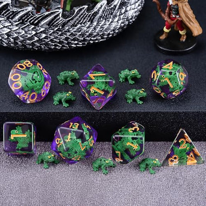 DND Resin Dice Set, Polyhedral D&D Frog Dice Inclusion Dice for Dungeons and Dragons MTG RPG (Frog) - color: Frog