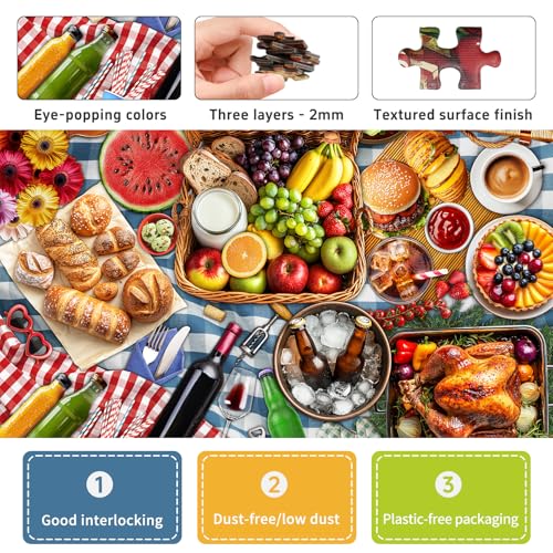 1000 Piece Jigsaw Puzzle for Adults, Spring Picnic Food Puzzle | Colorful Picnic and Gourmet Feast Puzzle with Fruits, Bread, Drinks and More, Challenging Family Activity, 26.65 x 19.25 in - color: Plentiful Picnic