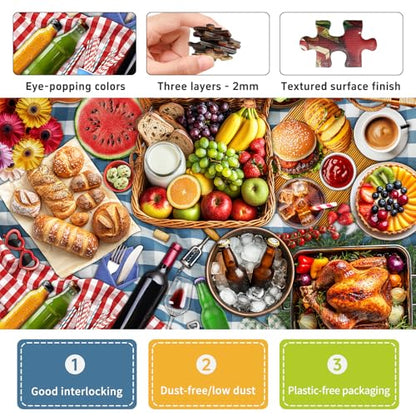 1000 Piece Jigsaw Puzzle for Adults, Spring Picnic Food Puzzle | Colorful Picnic and Gourmet Feast Puzzle with Fruits, Bread, Drinks and More, Challenging Family Activity, 26.65 x 19.25 in - color: Plentiful Picnic