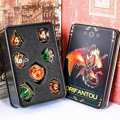 Magic Golden Ring DND Dice Set Sharp Edge Red Gaze Eye Resin Dice with Box, for use with RPG D&D Tabletop Games Lord D and D Polyhedral Dice Set - color: Ring -Eye-silver Numbers