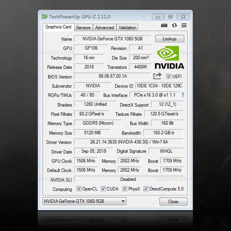 XUANMO NIVIDIA Geforce GTX1060 5GB Gaming Graphics Card Video Card gem GDDR5 PCI Express x16 3.0 8008 MHz Output Interface HDMI DP DVI (5GB) - color: 5GB