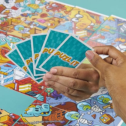 Hasbro Gaming Puzl It Game, Competitive Puzzle Card Game, Kids & Family Games, 2 to 6 Players, Pizza Party Theme, Fun Summer Activities, Vacation Travel Essentials, Ages 7+