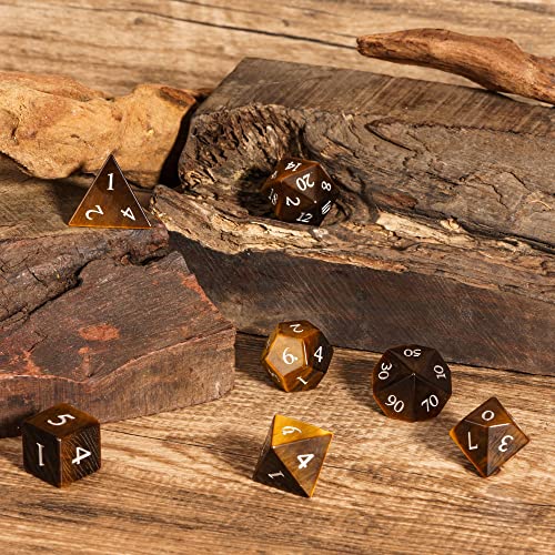 UDIXI Stone DND Dice Set Tiger's Eye Gemstone D&D Dice for Tabletop Games | Natural Stone, Premium Gift Box, DM Gift, for Dungeons and Dragons Role Playing Games - color: Tiger's Eye