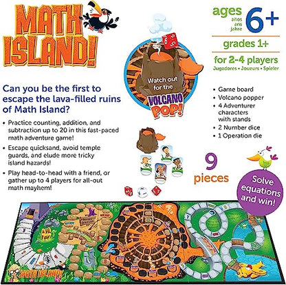 Learning Resources Math Island Addition & Subtraction Game - Math Manipulatives, Educational Board Toys, Classroom Flash Cards , Volcano Toy, STEM Kids, Gifts for Boys And Girls , Montessori
