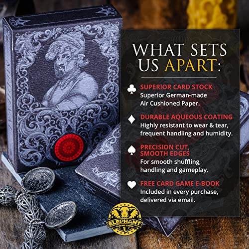 Medieval Playing Cards with Unique Seal and Free Card Game eBook, Stand Out with Cool Poker Cards, Black Deck of Playing Cards, Unique Illustrated Designs for Kids & Adults, Playing Card Decks - color: Stone