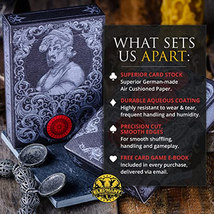 Medieval Playing Cards with Unique Seal and Free Card Game eBook, Stand Out with Cool Poker Cards, Black Deck of Playing Cards, Unique Illustrated Designs for Kids & Adults, Playing Card Decks - color: Stone