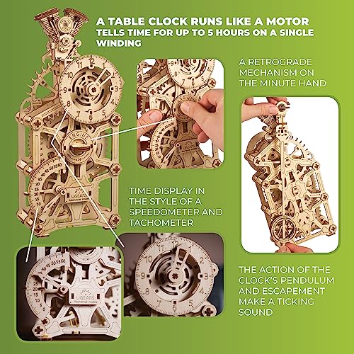 UGEARS Engine Clock 3D Wooden Puzzles for Adults – Wooden Model Kits for Adults, Mechanical Clock Kit with Moving Pistons, Steam Engine Kits, Clocks Kits for Do It Yourself, Brain Teaser 3D Puzzle - style: Engine Clock